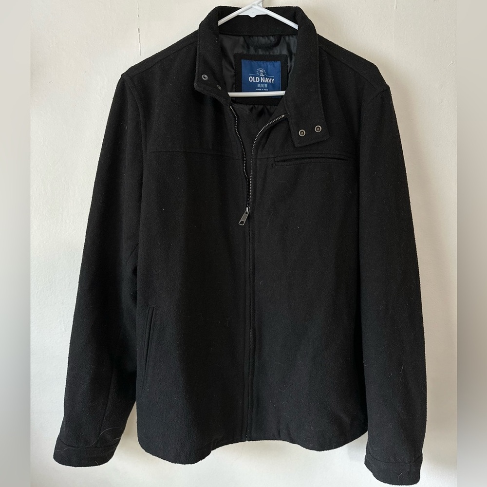 Old Navy Black Wool Blend Zip Men Jacket Winter Coat Standing Colar M